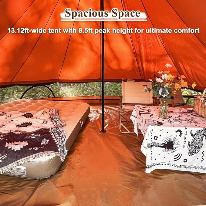 TOMOUNT Canvas Bell Tent with Stove Jack 4-6 Person Use with 360° Ventilated Mesh Dia13.1FT for Family Camping Glamping Yurt Tent 4 Seasons