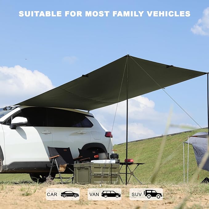 10 x 6.6ft Car Awning for SUV Van Needn't Roof Rack Hardwares Car Awning Waterproof UV50+