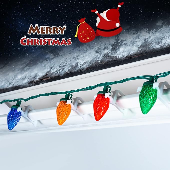 C9 LED Christmas Lights Outdoor 68 Ft 100 LED C9 String Lights with 100 All in One Clips Connectable Waterproof Christmas Tree Lights for Outside Roofline Backyard Garden Decor Multicolor 2 Pack