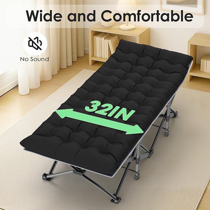 Suteck Camping Cot 32In XXL Folding Camping Cot Heavy Duty Sleeping Bed for Adults 1200D Double Layer Oxford Cots for Camping W/Pilllow Mattress Carry Bag for Home Office Nap Beach Travel 900LBS