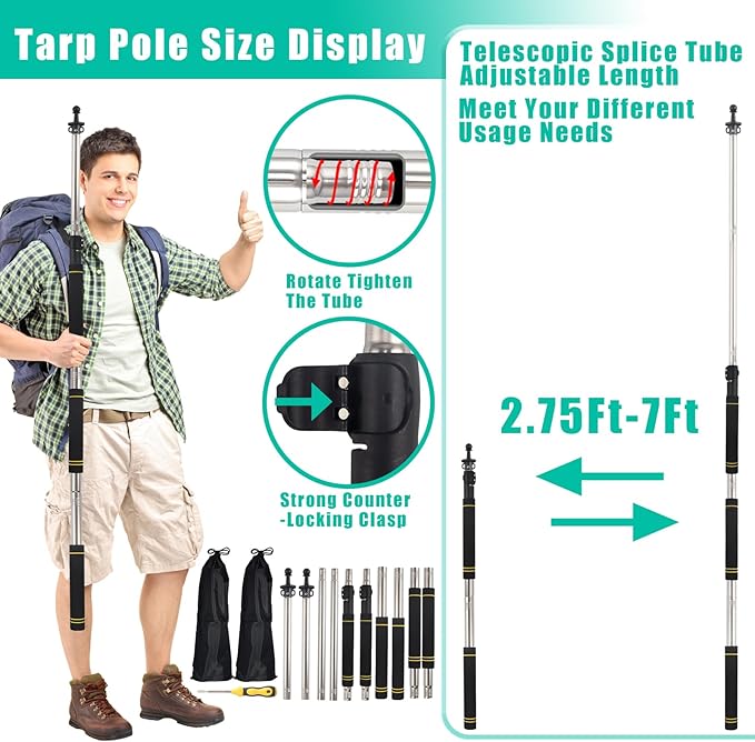 Tarp PolesTent Poles Set of 2 2Ft to 6Ft Replacement Canopy Poles Heavy Duty Telescoping Tent Poles for Tarp Outdoor Camping Awning Poles Adjustable Sturdy Durable Shade Cloth Poles