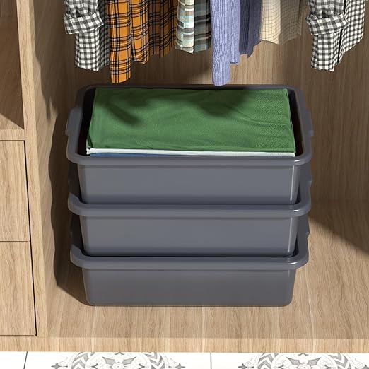 13 L Commercial Bus Tub with Lid Restaurant Plastic Bus Box Gray 3 Packs