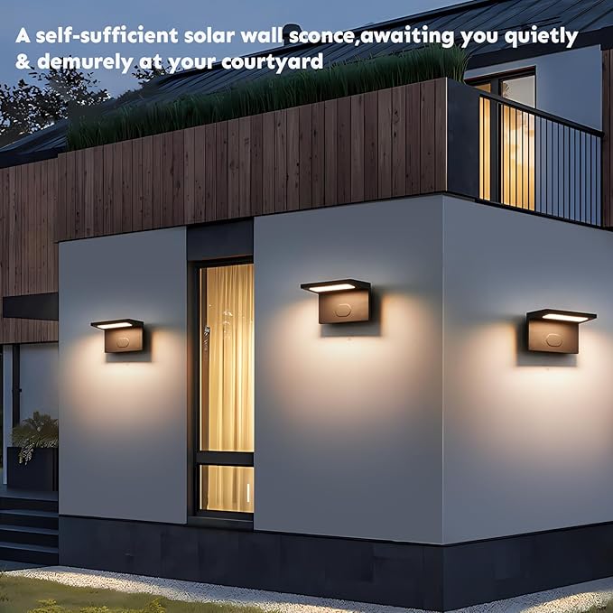 Solar Sconce Lights Outdoor Waterproof Modern Solar Wall Lights Outdoor Luxury Aluminum Model Wireless Porch Patio Wall Light Fixture Automatic Light On Off Black