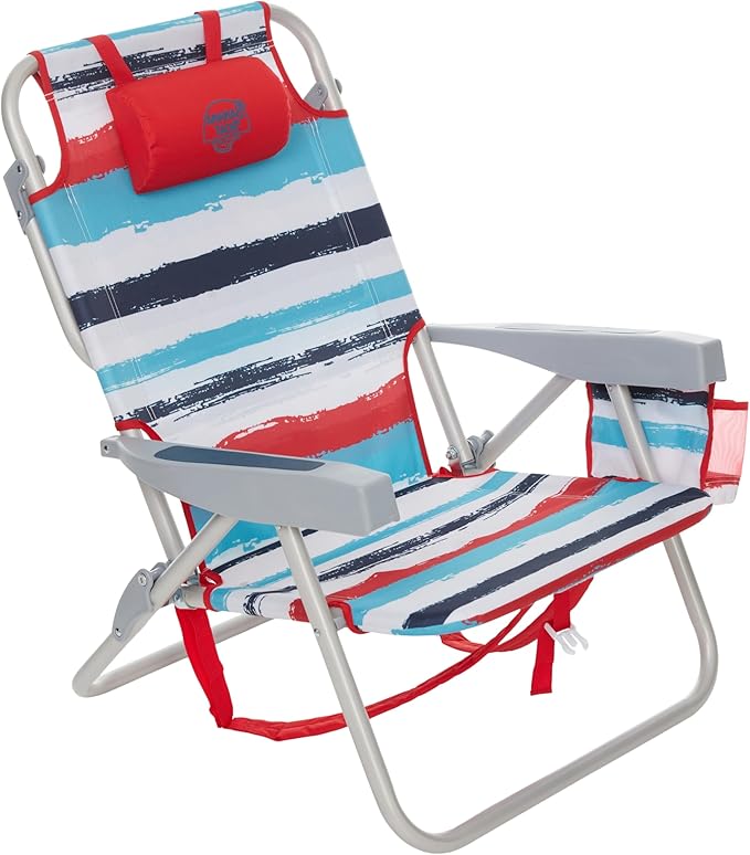 Banana Boat Folding Beach Chair Lightweight Backpack Chairs for Adults 5-Position with Lay Flat Outdoor Heavy Duty Beach Chair Red (1 PK)