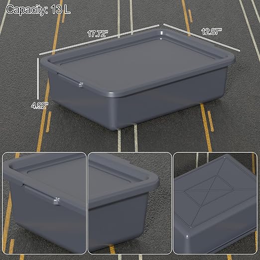 13 L Commercial Bus Tub with Lid Restaurant Plastic Bus Box Gray 3 Packs