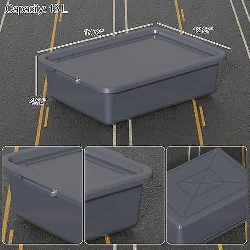 13 L Commercial Bus Tub with Lid Restaurant Plastic Bus Box Gray 3 Packs