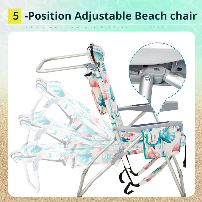 63 * 70 * 99cm Heightened Oxford Cloth Silver White Aluminum Tube Bearing 100kg Beach Chair Flamingo