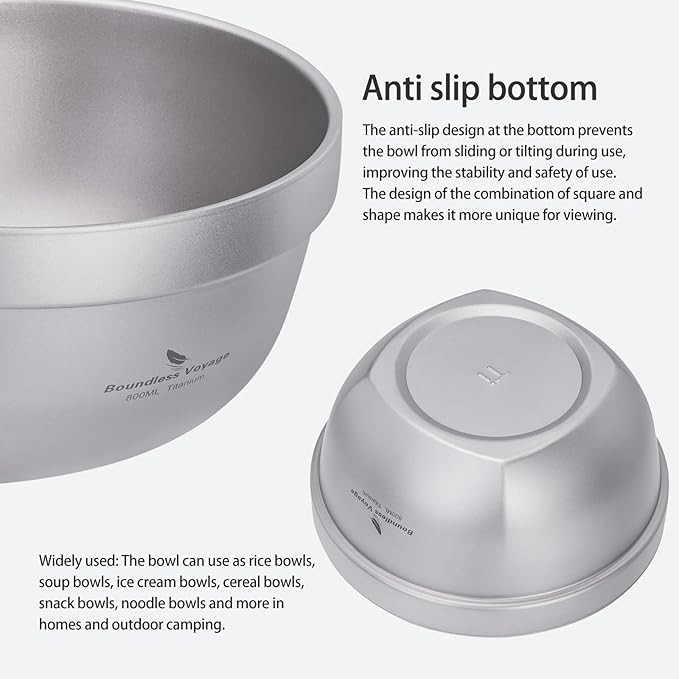 Boundless Voyage Titanium Double Walled Bowl Oatmeal Rice Soup Yogurt Bowl Ultralight Portable Tableware Outdoor Camping Metal Bowls (800ml)
