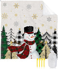 Beach Blanket Waterproof Sandproof Christmas Tree Cute Snowman Quick Drying Beach Mat with 4 Stakes Winter Snowflake on Linen Lightweight Picnic Blanket for Travel Camping Outdoor 118x108