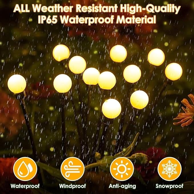 Solar Garden Lights 8 Pack 64LED Solar Firefly Lights Waterproof Garden Light Outdoor with 2 Lighting Modes Swaying Light for Outside Yard Walkway Patio Lawn Flower Bed Decoration (Warm White)