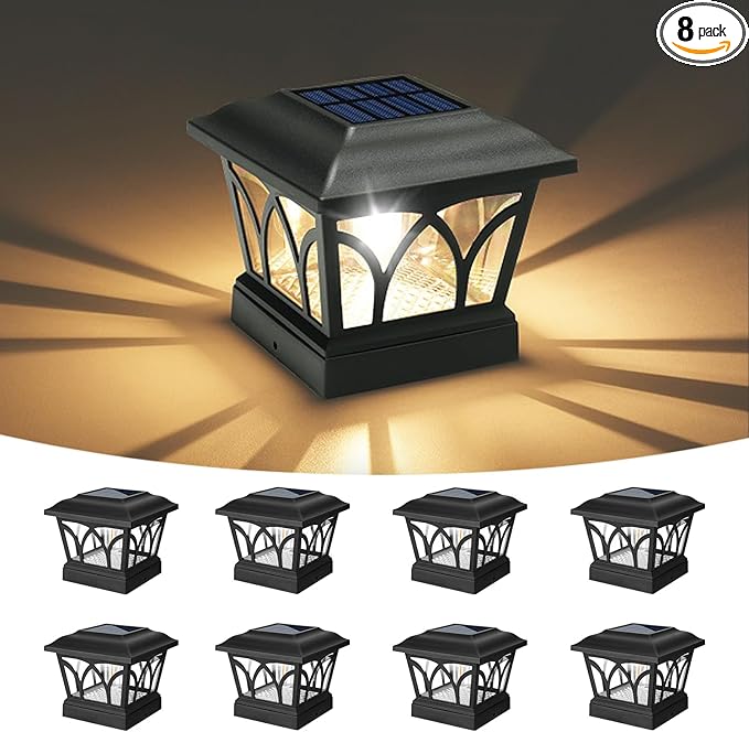 VOLISUN Solar Post Cap Lights Outdoor 8Pack with Edison LED Bulbs 2 Brightness Setting Fence Post Lights Solar Powered for Garden Fence Deck Mailbox Yard Porch Fits 4x4 6x6 Posts(Slate Black)