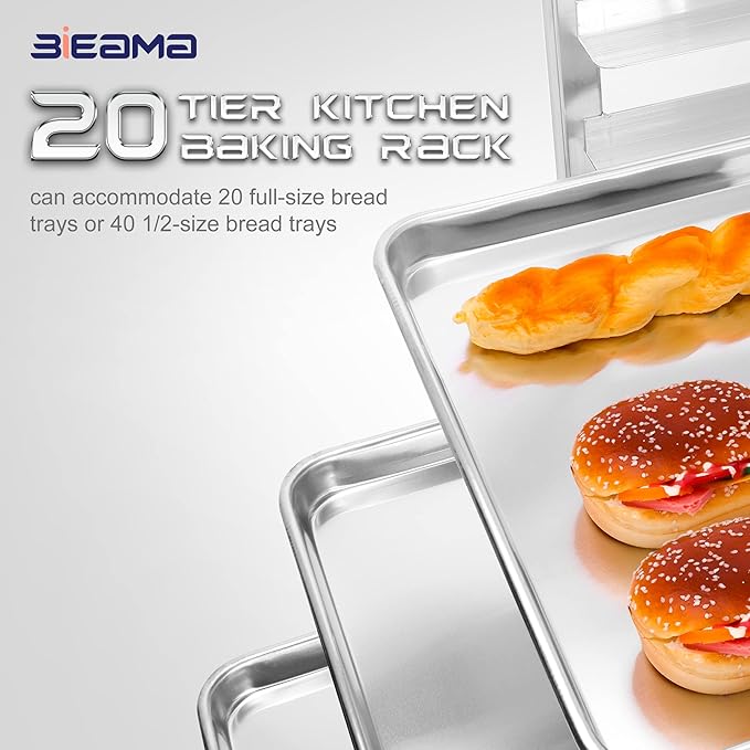 20-Tier Sheet Pan Rack NSF Bun Pan Rack Aluminum Bakery Rack Home Commercial Kitchen Bakery Cooling Rack 4 Wheels