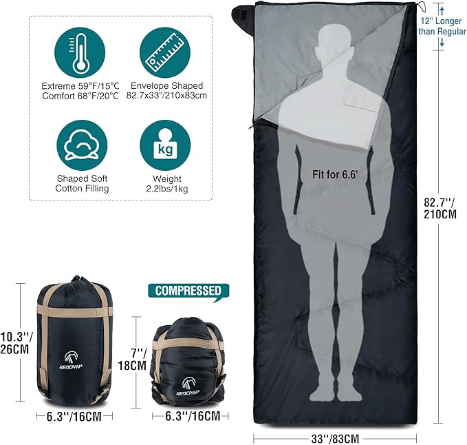 REDCAMP Ultra Lightweight Sleeping Bag for Backpacking Hiking Comfort for Adults Warm Weather with Compression Sack