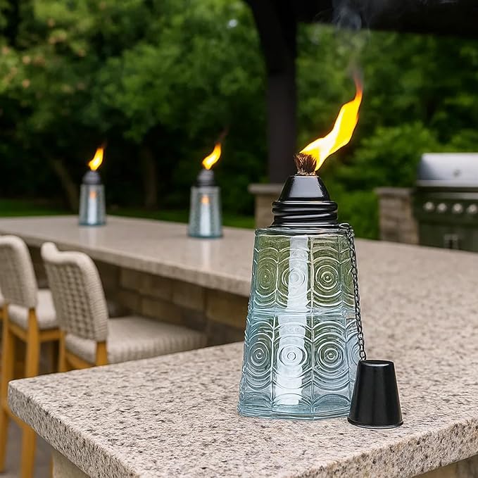 Seraphic Citronella Table Top Torches for Outdoor Patio 16oz Decorative Glass Torch Citronella Candles for Outside Deck Garden Parties Set of 3 Clear