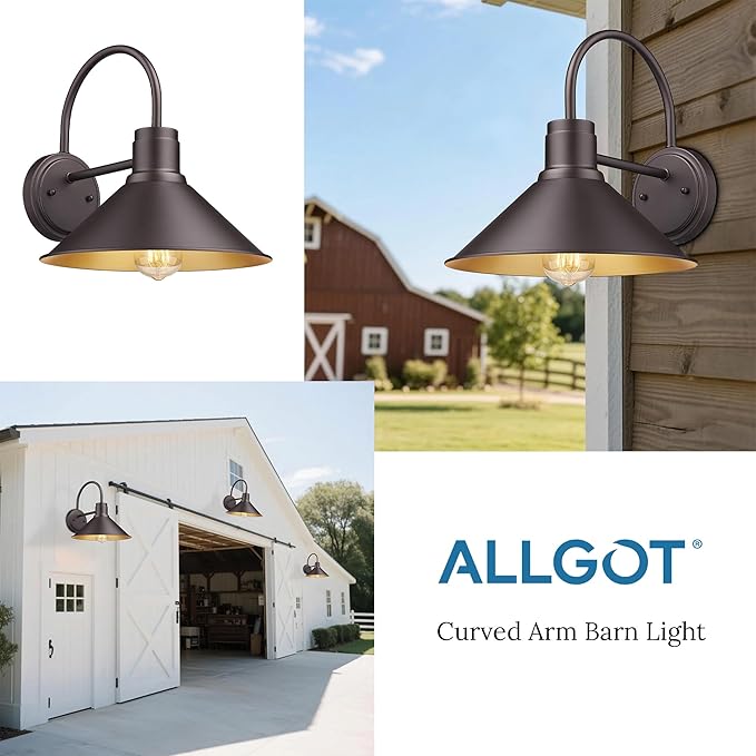 ALLGOT Exterior Barn Light Outdoor Wall Lights for House Front Porch Outdoor Wall Lighting Fixture Modern Farmhouse Outside Sconce Lighting(Oil Rubbed Bronze 1 Pack)