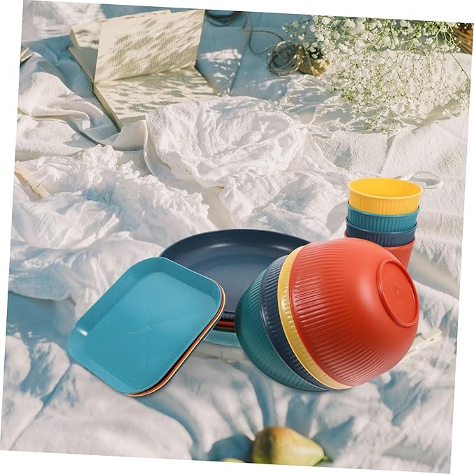 GLEAVI Unbreakable Outdoor Dinnerware Set Camping Dishes Bowls Cups Stylish Lightweight Tableware for Bbqs Parties Gatherings