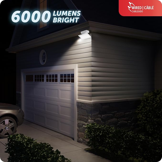GLOBE Electric 50W White Super Bright 6000 Lumens Hardwired Automatic Dusk to Dawn Outdoor Integrated LED Flood Light Security Light Spotlight Outside House Lights
