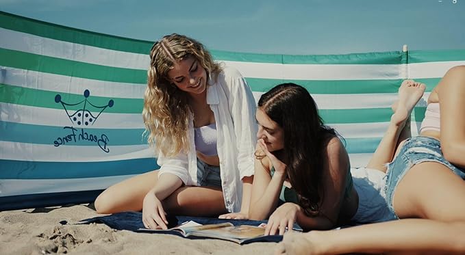 Premium 20 ft Beach Windscreen Privacy Screen Wind Blocker - Emerald Blue Free Rubber Mallet and Carry Bag Included