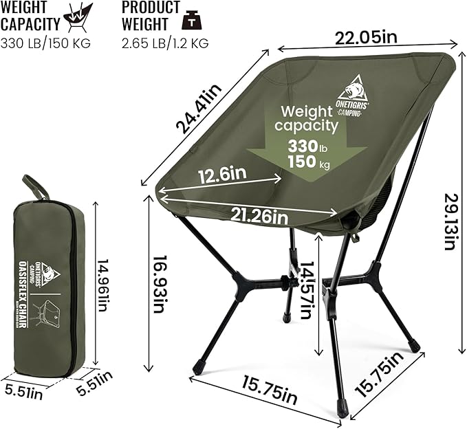ONETIGRIS OasisFlex Camping ChairPortable Chair with Carry BagGreat for CampingBeachPicnicParkLawnSports and Outdoor Events