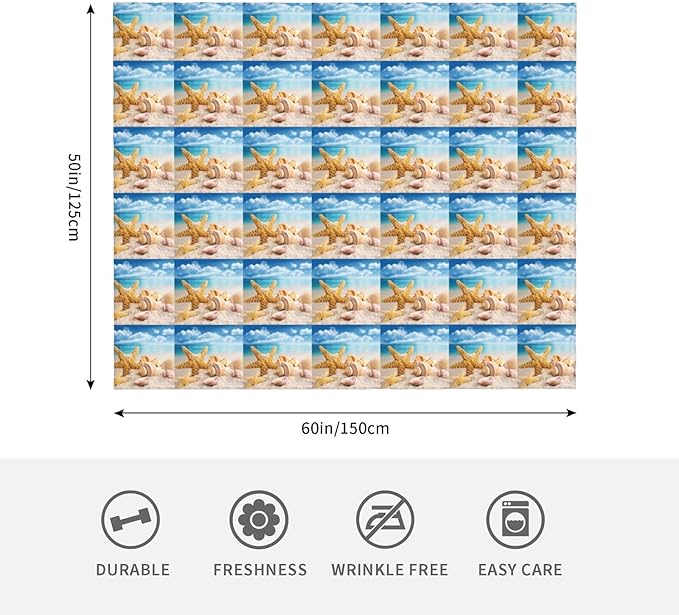 Starfish Seashell Ocean Beach Print Anti-Pilling Flannel Throw Blanket Lightweight Travel Home Decor Blanket Gifts