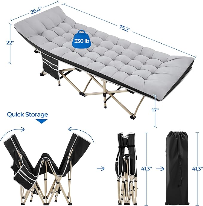 Yaheetech Folding Camping Cot Portable Outdoor Bed for Adults w/Mat &amp Storage Bag &amp Carry Bag Heavy Duty Cots for Outdoor Travel &amp Office/Home Nap