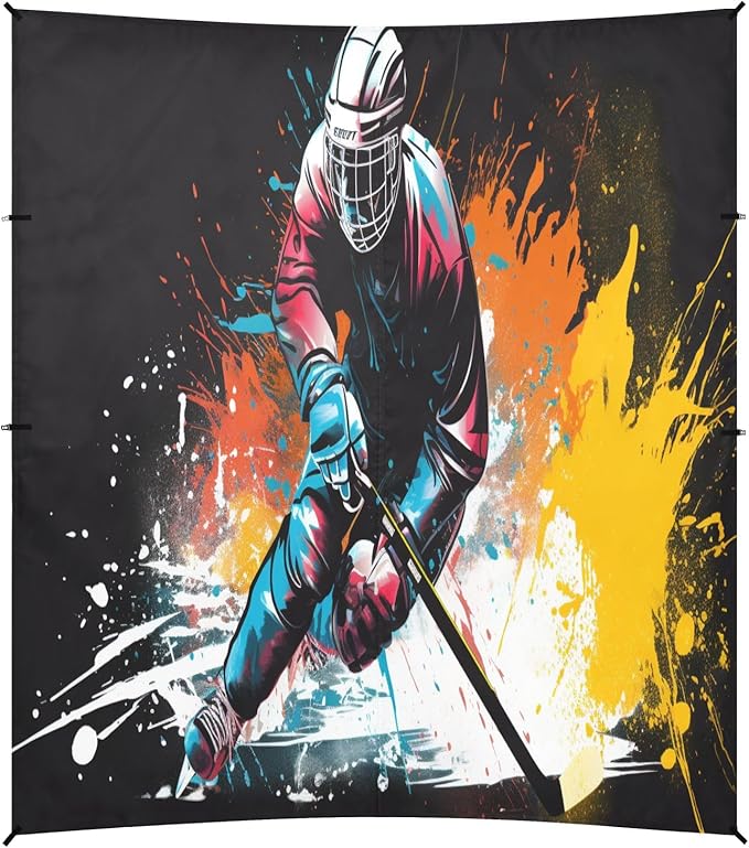 Camping Sun Shelters Colorful Watercolor Ice Hockey Player Beach Canopy 126 * 110.2in
