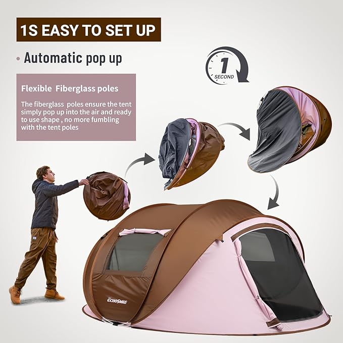 EchoSmile Instant Pop Up Camping Tent 2/4/6 Person Easy Setup Tent Water Resistant Dome Portable with Carry Bag