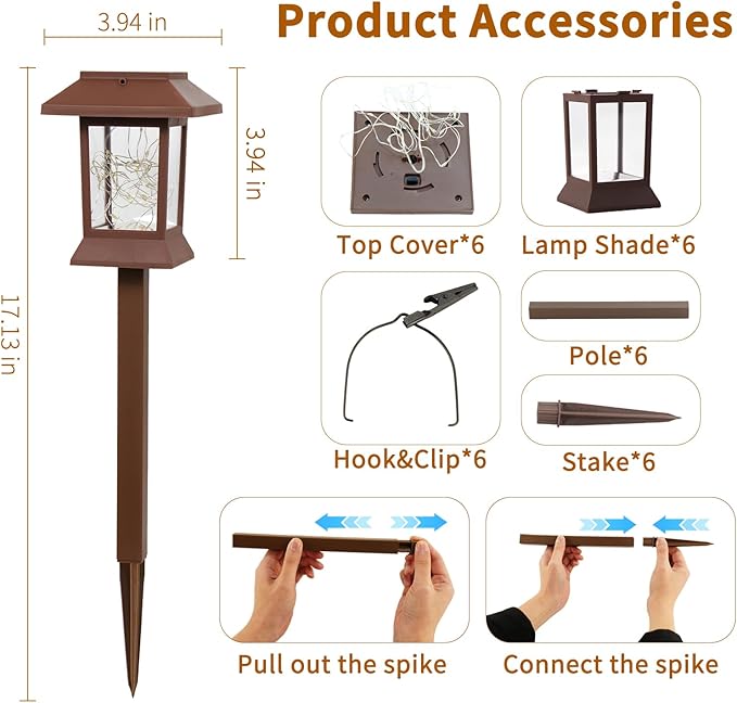 6Pack Solar Pathway Lights Outdoor Waterproof IP65 Solar Lights Outdoor with Hook Upgraded 1000mAH Battery Up to 12Hrs Auto On/Off Garden Decor for Yard Driveway Walkway (LED)