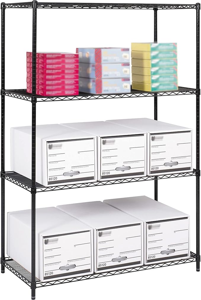 4 Tier Black Epoxy Wire Shelving Kit | NSF Commercial Storage Rack Unit (14 Deep x 60 Wide x 54 High)