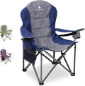 Northroad Oversized Portable Camping Chair Full Padded Outdoor Folding Chair Support 350 LBS Heavy Duty Lawn Chair with Cup Holder Cooler Bag Lumbar Support Head Pocket for Adult-Blue