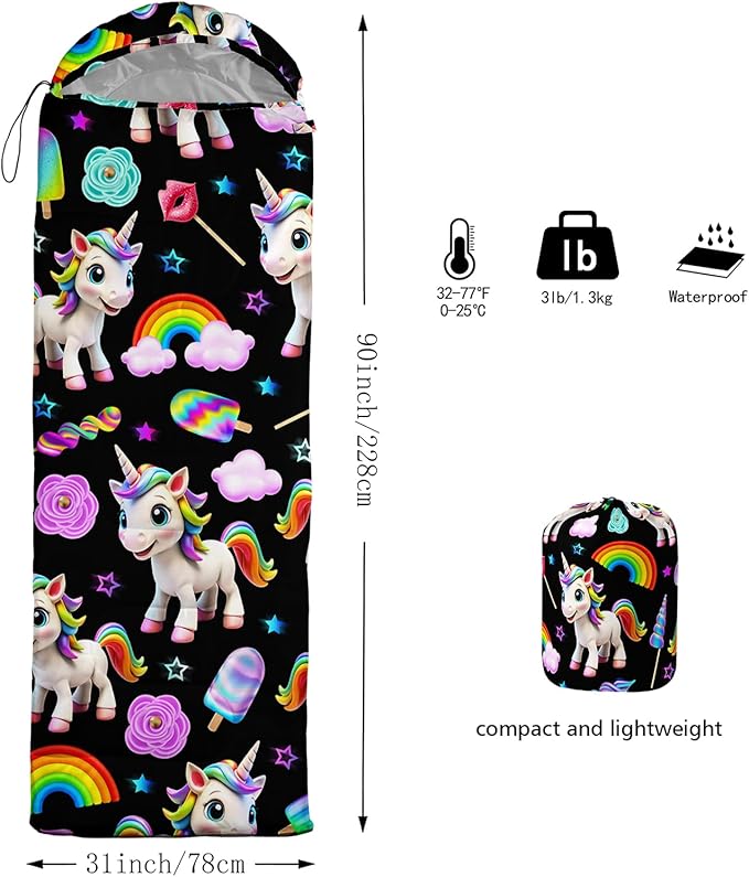 AILONEN Cartoon Camping Sleeping Bag for Boys Girls AdultsLightweight &amp Waterproof3 Season Warm &amp Cold WeatherPortablePrinted Sleeping BagTravelingCampingHiking