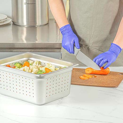Restaurantware Steam Table Pan 1 Pack of Half Size Stainless Steel Perforated Hotel Pan Anti-Jam 6 Inch Deep Silver Commercial Kitchen Pan 24 Gauge