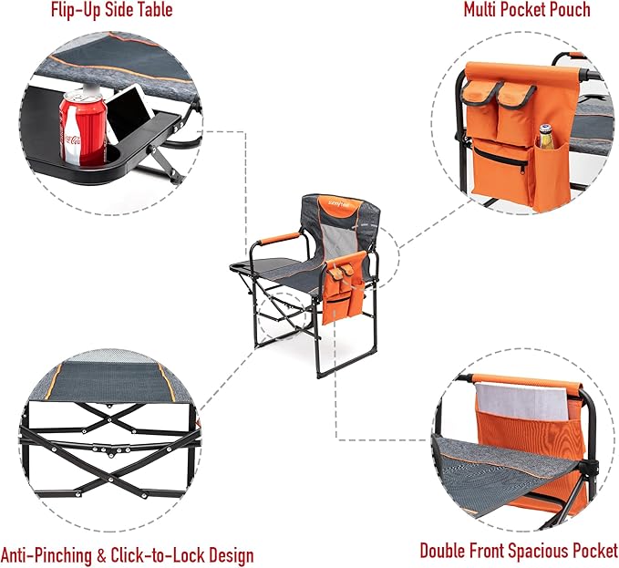 SUNNYFEEL Camping Directors Chair Heavy DutyOversized Portable Folding Chair with Side Table Pocket for Beach FishingTripPicnicLawnConcert Outdoor Foldable Camp Chairs