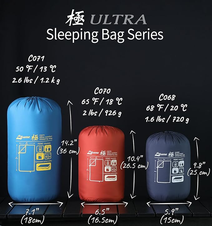 Litume Compact Sleeping Bag 68°F-50°F 1.6lbs Combinable Lightweight Portable Packable sleep sacks for Adults for Backpacking Camping Hiking Travel Family with Stuff Sack 3 seasons Velvet lined
