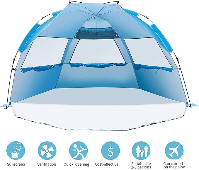 Beach Tent-Outdoors Easy Up Cabana Tent Sun Shelter Beach Umbrella Deluxe Large for 5-6 Person Blue