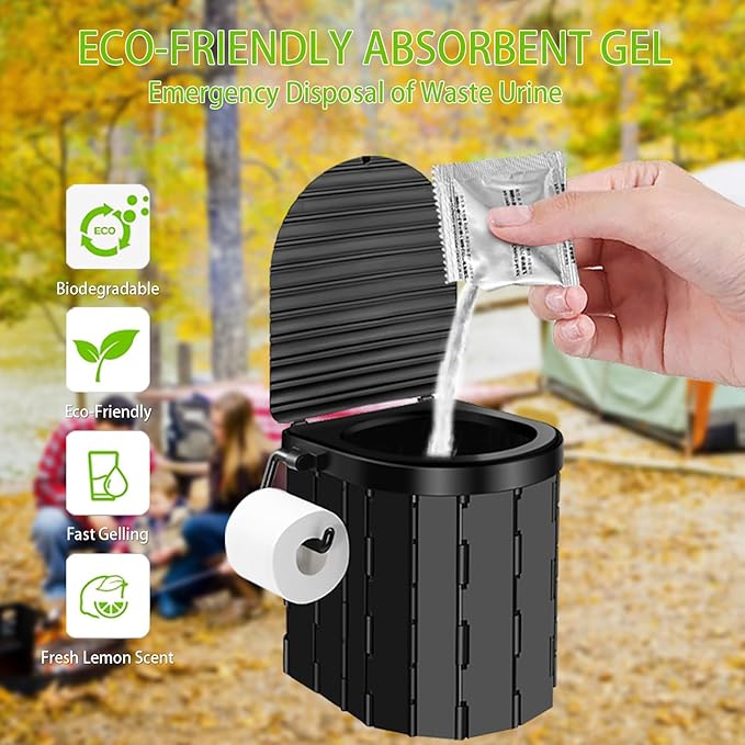 Portable Toilet Kit Camping Toilet with Pop-Up Privacy Tent and Poo Gel Toilet Bags Washable Portable Outdoor Showers Changing Rooms