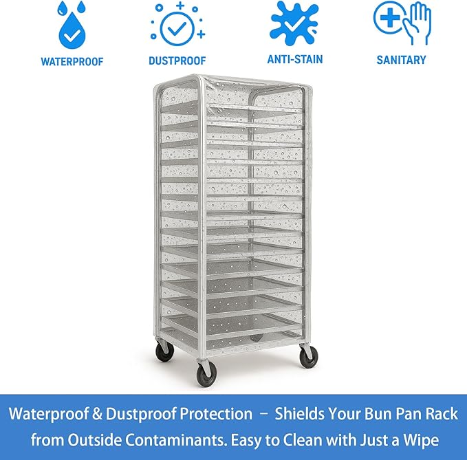 Bun Rack Cover – Transparent PVC with 4 Sided Zippers – Universal 20 Tier Sheet Pan &amp Speed Rack Cover – Heavy Duty Waterproof &amp Dustproof Bread rack cover Bakery Rack Cover