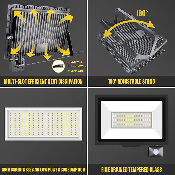 150W Motion Sensor Flood Light Outdoor 15000 LM Outdoor LED Spotlight IP66 Waterproof 6000K Daylight Security Lights for Garden Garage Yard Sports Ground 110V