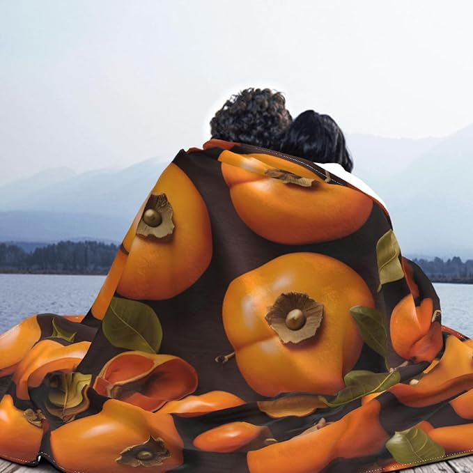 Fresh Persimmon 80x60 Printed Soft Fleece Blanket for Sofa Bed and Camping - Cozy Blanket for Travel Picnics Nighttime Use