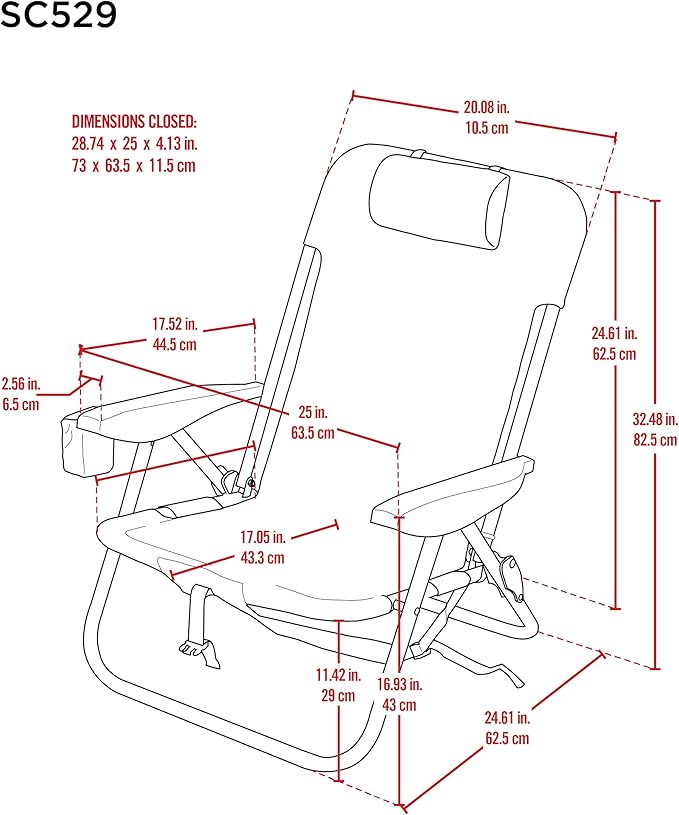 Rio Brands ASC529 4-Position Backpack Lace-Up Suspension Folding Beach Chair