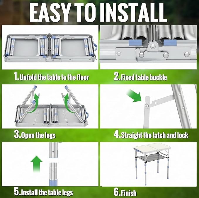 Small Folding Table Portable 2ft Camping Pinic Table with 3 Adjustable Height Aluminum Foldable Lightweight Patio Side Table with Carry Handle for Outdoor Indoor Hiking Camp BBQ Beach (White)