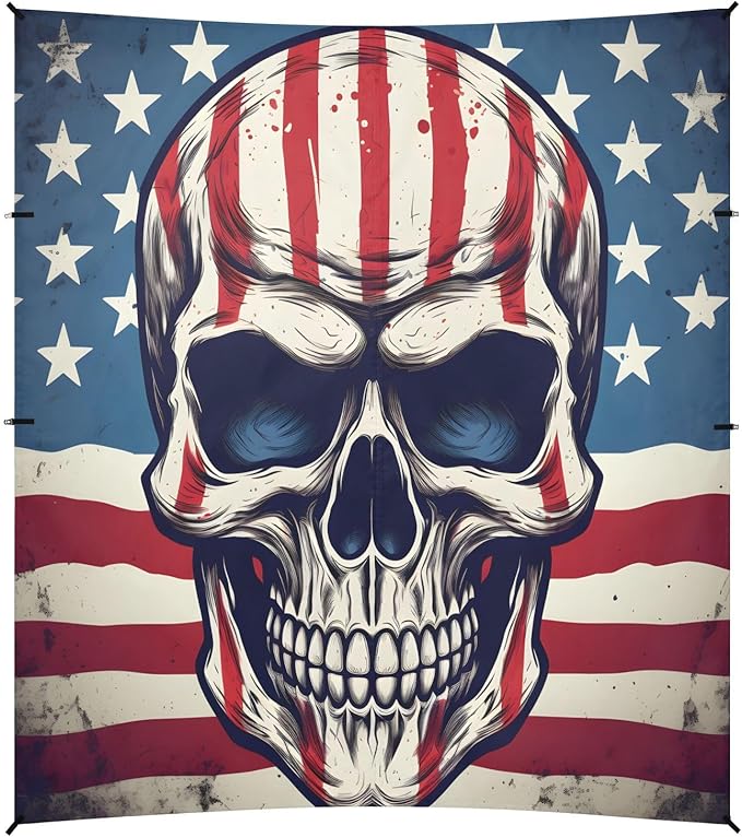 ALAZA American Flag Skull Beach Tent Sun Shelter UPF50+ Protection Beach Shade Canopy w/ 4 Sandbags for Outdoor Camping Fishing Backyard Fun Picnic 10x9 ft