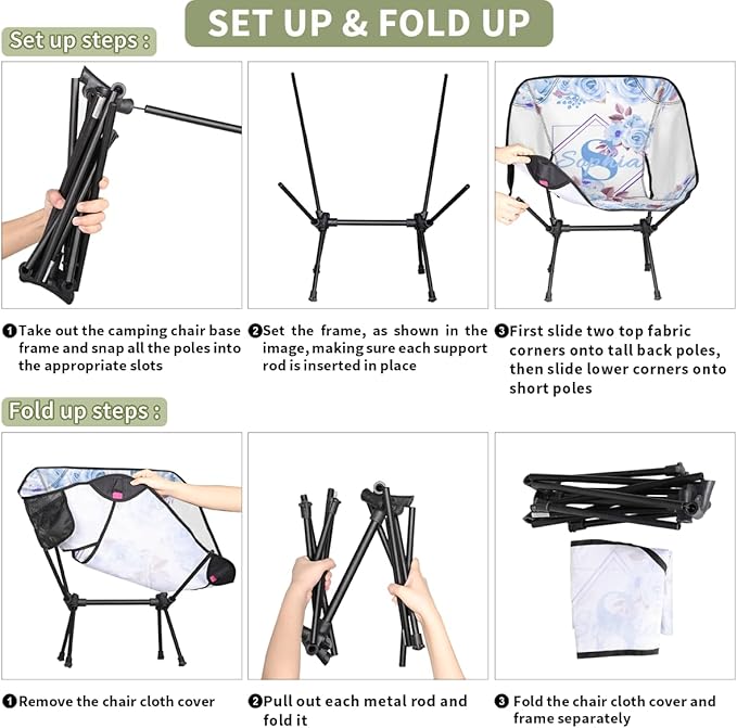Camping Chair Personalized Backpacking Chair Lightweight Portable Folding Customized Name Chairs for Beach Sport Hiking (Light Blue)