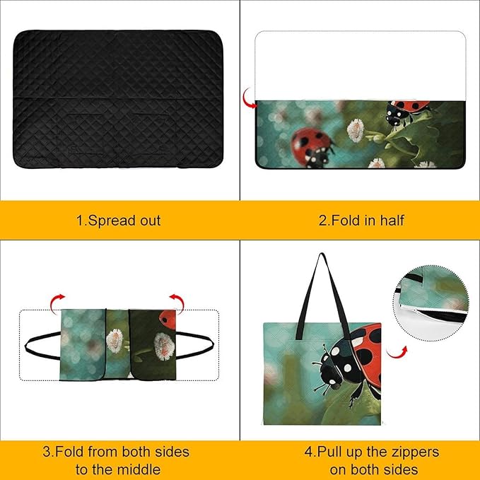 Zipper Ladybug Landscape Style Picnic Mat Suitable for Travel Camping Park Or Home Use