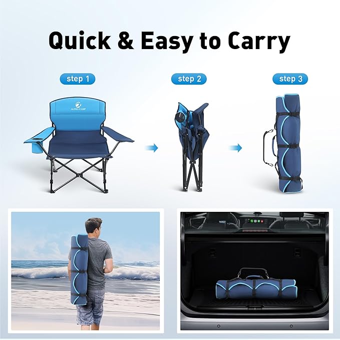 ALPHA CAMP Low Folding Camping Chair Portable Beach Chair with Cup Holder Storage Bag Carry Bag Lightweight Lawn Chair for Outdoor Concert Picnic Travel Support 300lbs