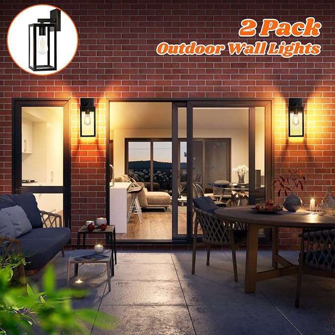 2-Pack Outdoor Lights for House Waterproof Bronze Exterior Light Fixtures with Clear Glass Anti-Rust Outside Wall Lanterns Sconces Front Porch Lights for Garage Doorway Bulbs Not Included