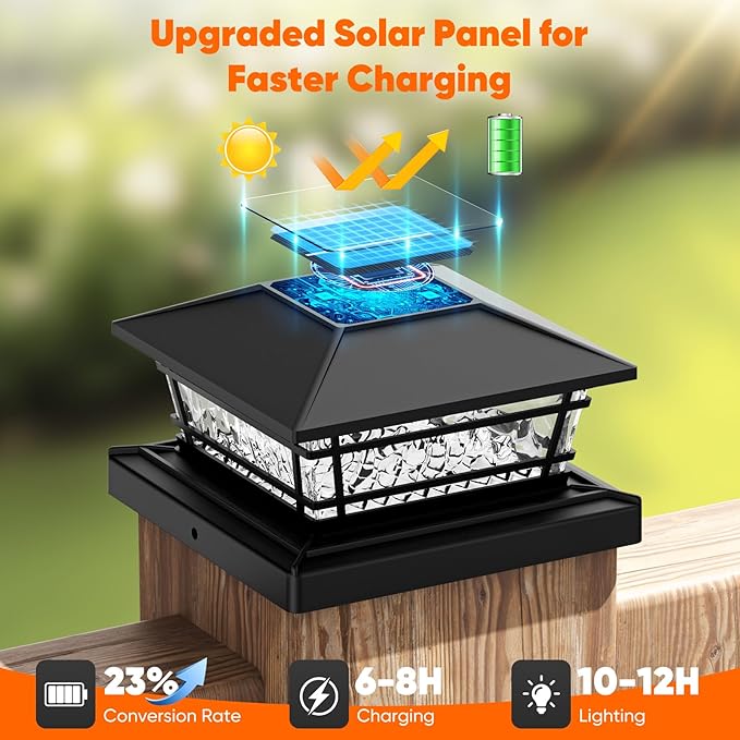 Solar Post Cap Lights with 8 RGB Solid Colors &amp Color Changing 8 Pack Fence Post Solar Lights for Garden Patio Porch Waterproof Deck Post Lights for 4x4 5x5 6x6 Vinyl/Wooden Posts Black
