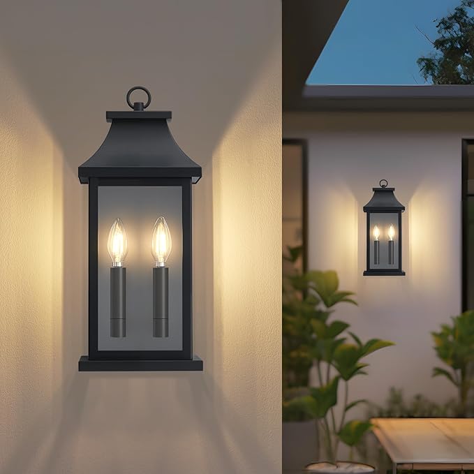 Large Outdoor Wall Lights Outside Lights Exterior Lighting Fixtures Wall Mount Wall Sconce Light Outdoor Lanterns for Porch Black 18 2-Light 1-Pack