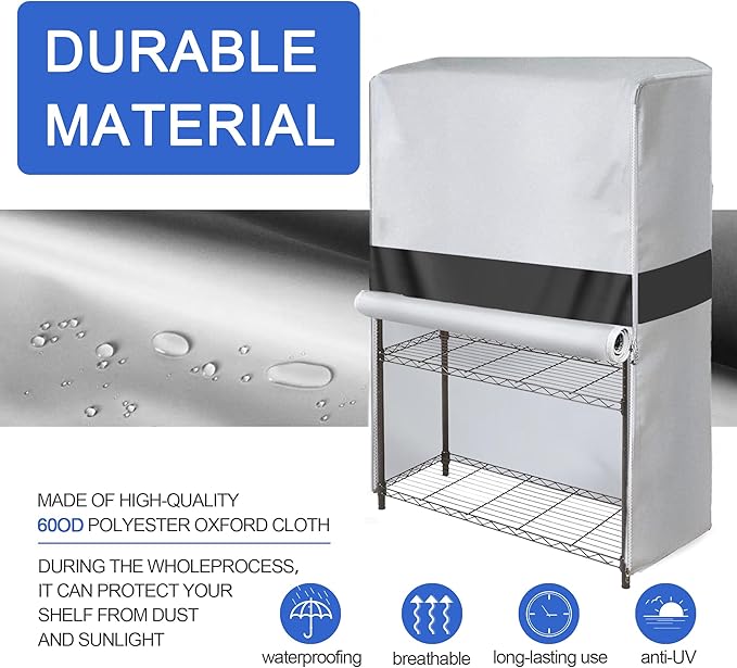 Rugged 600D Storage Rack Cover (36 x 18 x 72) - Water-Resistant &amp Dustproof Metal Shelving Protector - Heavy-Duty Oxford Fabric Shroud for Garage Workshop and Outdoor-Shed Storage