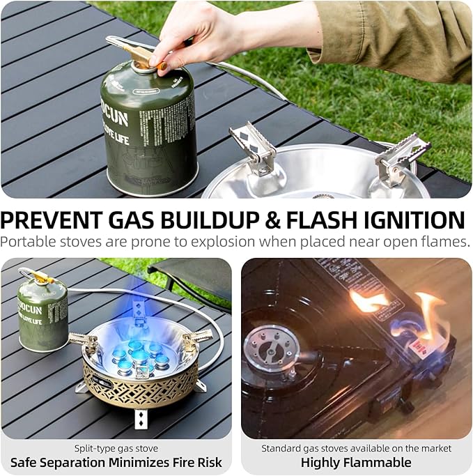 Portable Camping Stove Lightweight Camp Stove Collapsible Backpacking Stove Suitable for Outdoor Camping Cooking Hiking and Picnic 19800W Green and Coffee-coloured (Coffee-coloured)